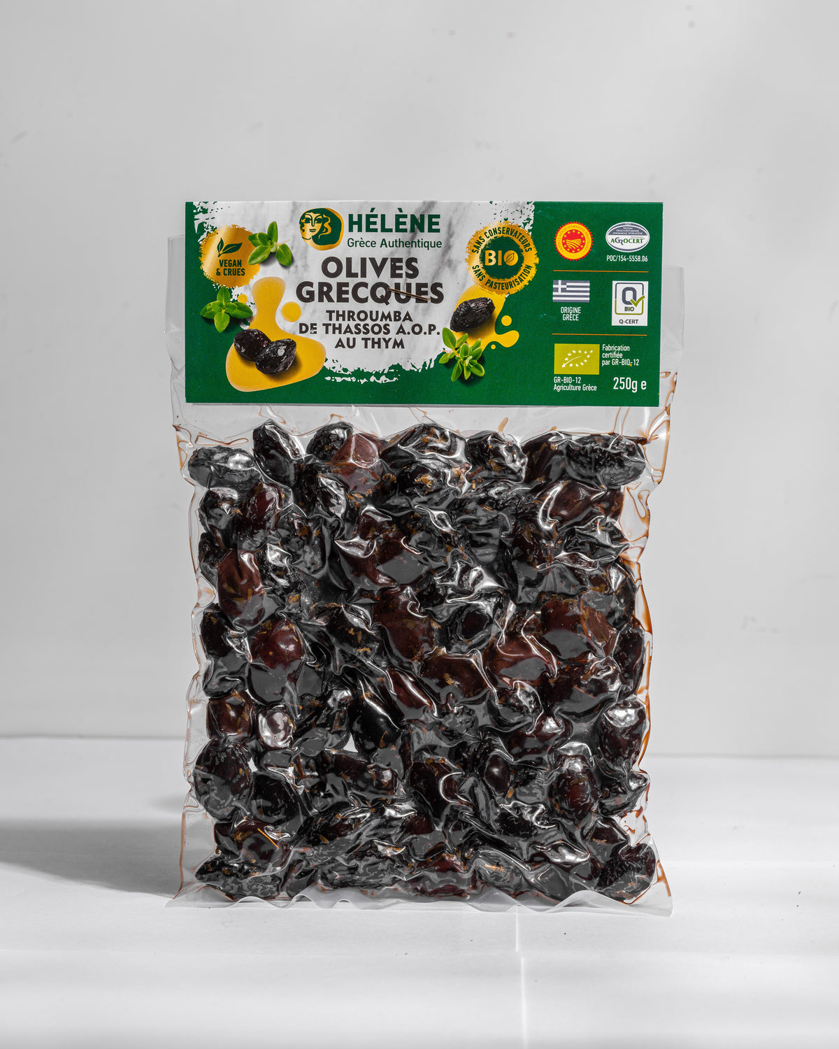 Olives noires bio Throumba de Thassos AOP au thym - 250 g