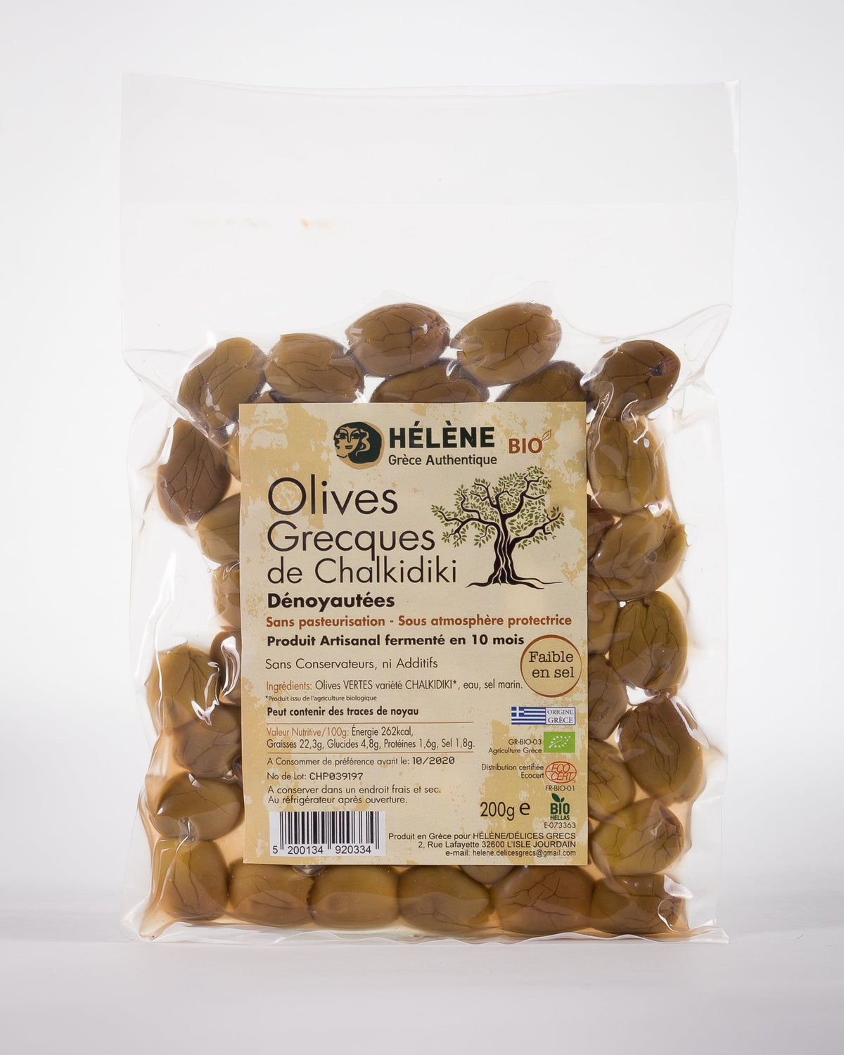 Olives vertes bio Chalkidiki dénoyautées - 200 g