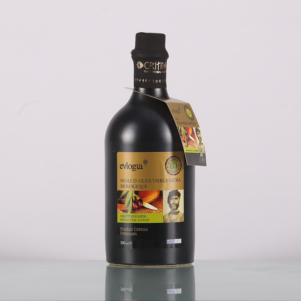 Bouteille 500ml d'huile d'olive Crétoise biologique extra-vierge Critida