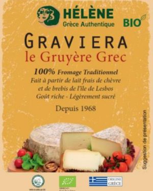 Graviera gruyère grec biologique 150g fait à partir de lait de chèvre et de brebis sur l'île de Lesbos