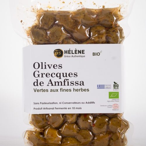 Olives Grecques de Amfissa biologiques vertes aux fines herbes