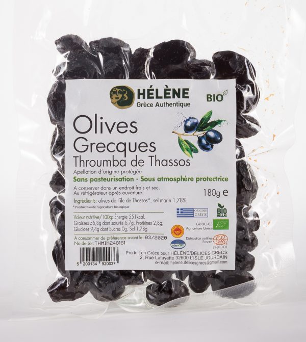 Olives Grecques Throumba biologiques AOP de Thassos. Olives noires bio